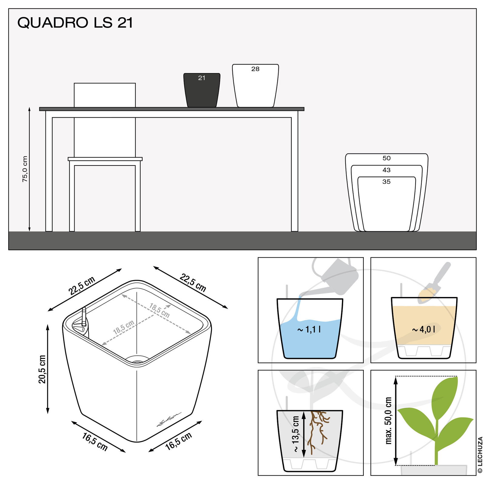 Lechuza 'Quadro LS 21', anthrazit, 21 x 21 x H 20 cm