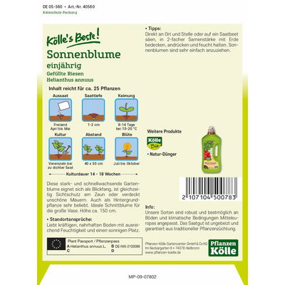 Kölles Beste Blumensamen Sonnenblumen Gefüllte Riesen (Helianthus) Kölles Beste Blumensamen Sonnenblumen Gefüllte Riesen (Helianthus)