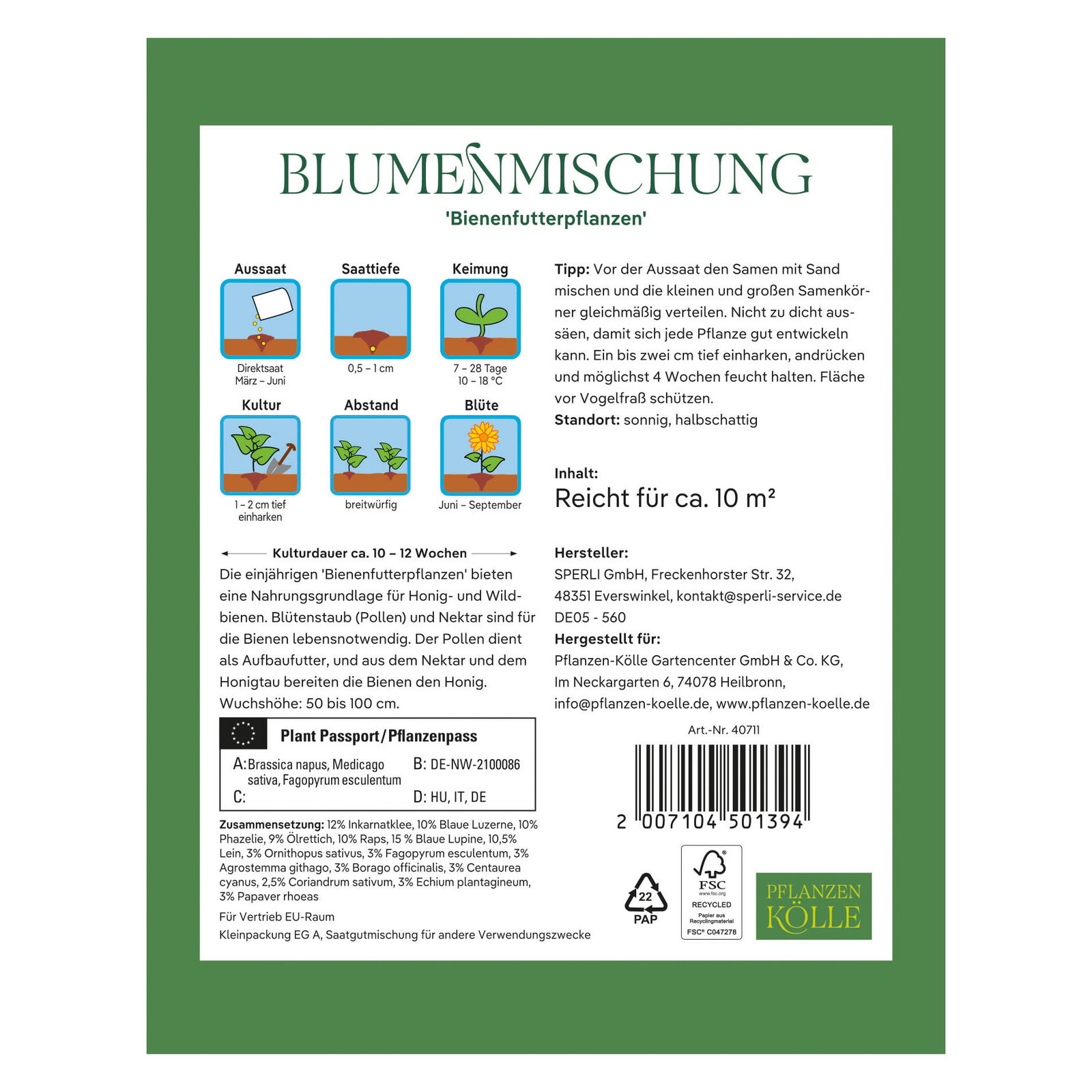 Kölles Beste Blumensamen, Blumenmischung 'Bienenfutterpflanzen'