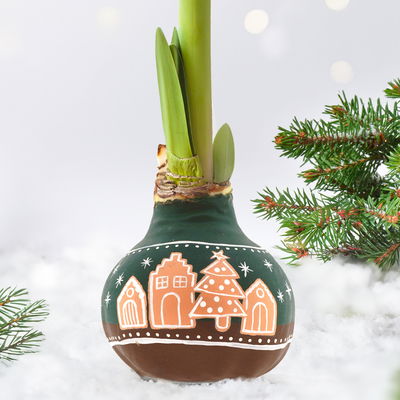 Amaryllis in Wachs, Dekor 'Lebkuchen', handbemalt, Blüte rot Amaryllis in Wachs, Dekor 'Lebkuchen', handbemalt, Blüte rot