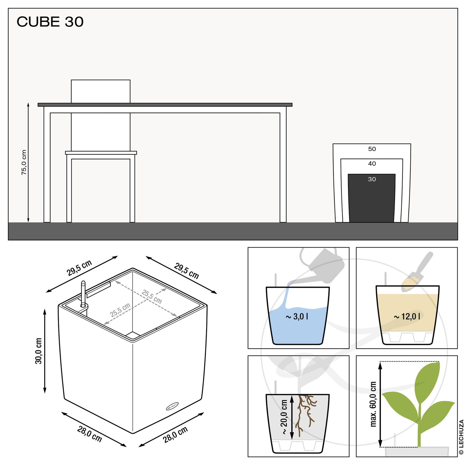 Lechuza 'Cube Premium 30', schwarz, 29,5 x 29,5 x H 30 cm