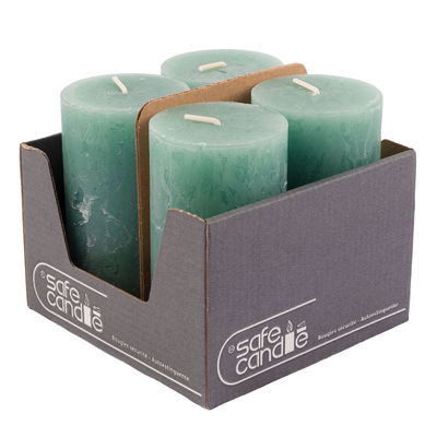 Safe Candle Stumpenkerzen 'Rustic', smaragdgrün, 4 Kerzen je Ø 6 x H 11 cm Safe Candle Stumpenkerzen 'Rustic', smaragdgrün, 4 Kerzen je Ø 6 x H 11 cm