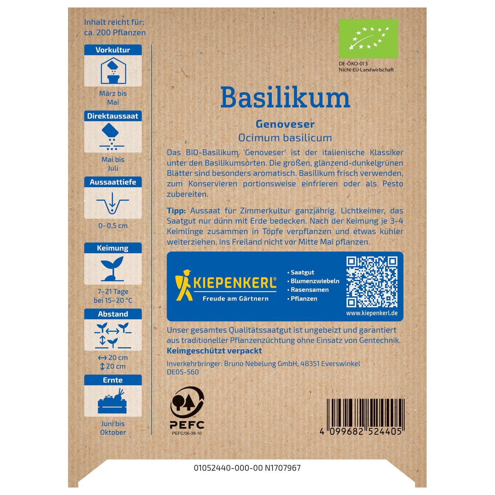 Gemüsesamen, BIO-Basilikum