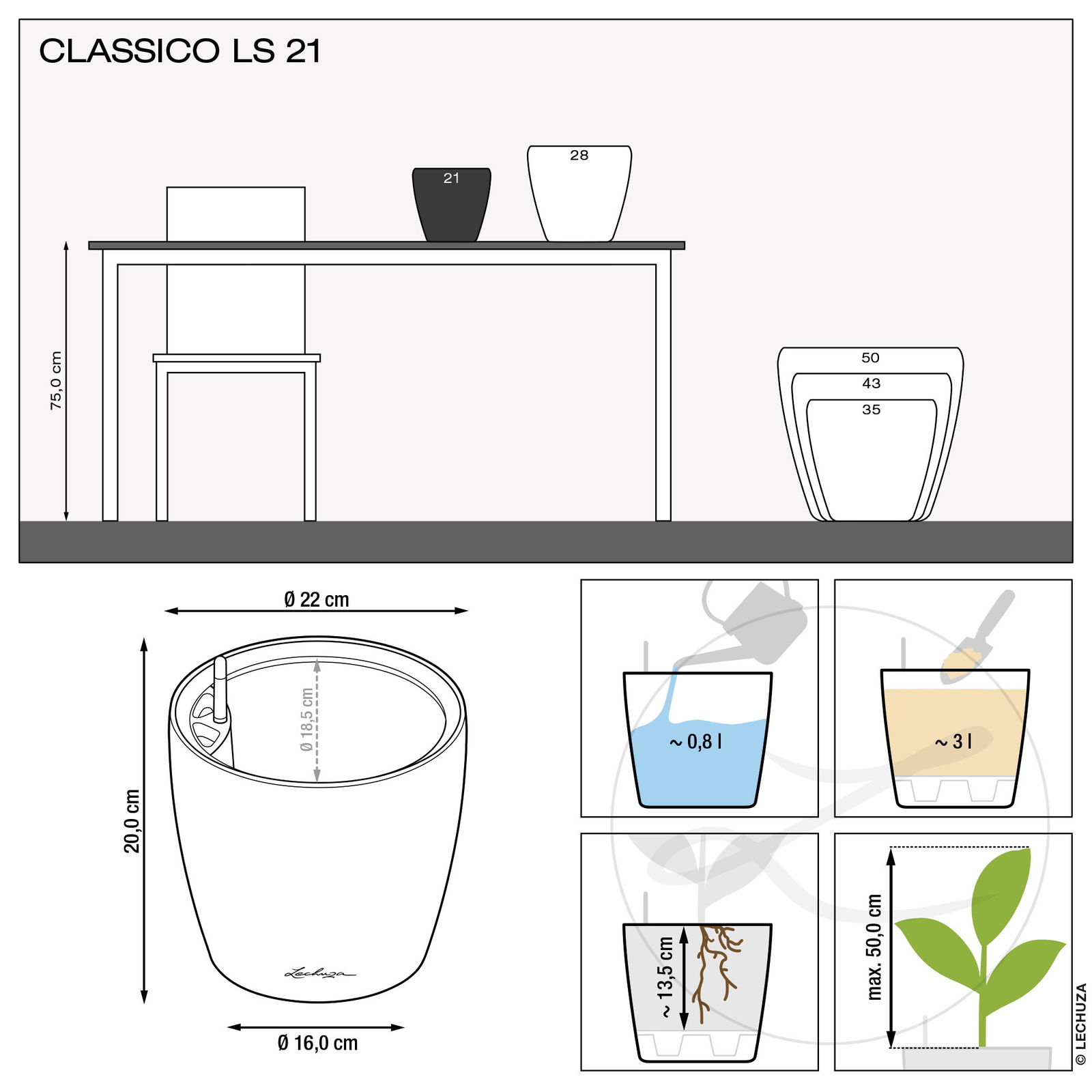 Lechuza 'Classico LS 21', silber, Ø 21 x H 20 cm