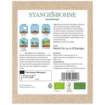 Kölle Bio Saatgut, Stangenbohne 'Neckarkönigin'