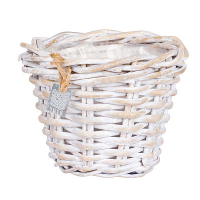 Pflanzkorb 'Rattan', white washed, ca. Ø 20 x H 16 cm