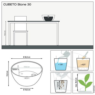 Lechuza 'Cubeto Stone 30', graphitschwarz, ca. Ø 30 x H 13 cm Lechuza 'Cubeto Stone 30', graphitschwarz, ca. Ø 30 x H 13 cm