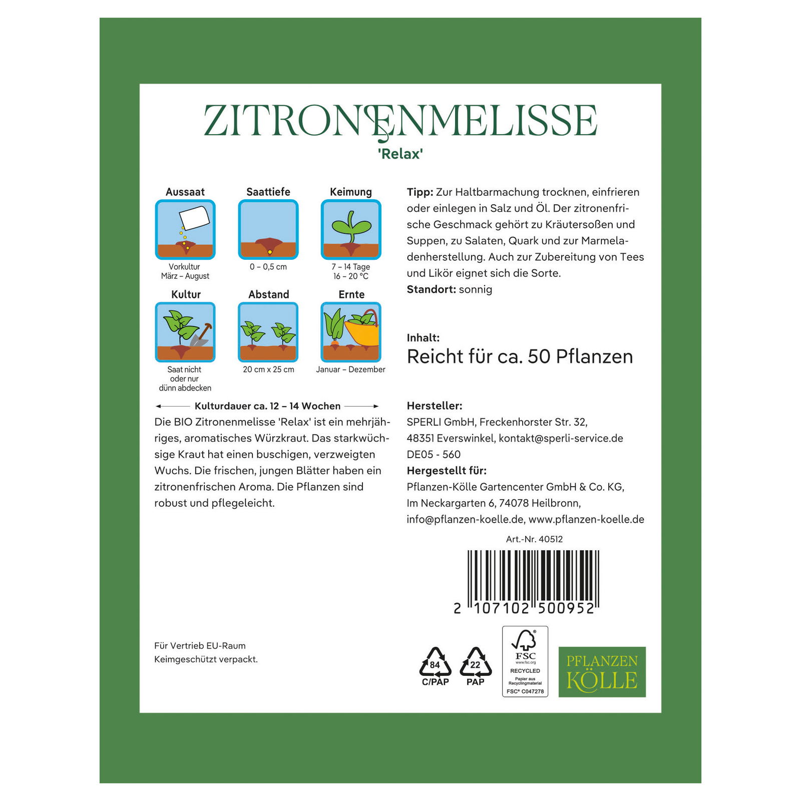 Kölles Beste Kräutersamen, Zitronenmelisse 'Relax'