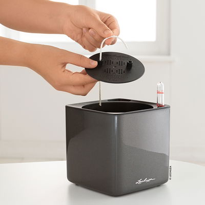 Lechuza 'Cube Glossy 16', anthrazit, ca. 17 x 17 x H 16 cm