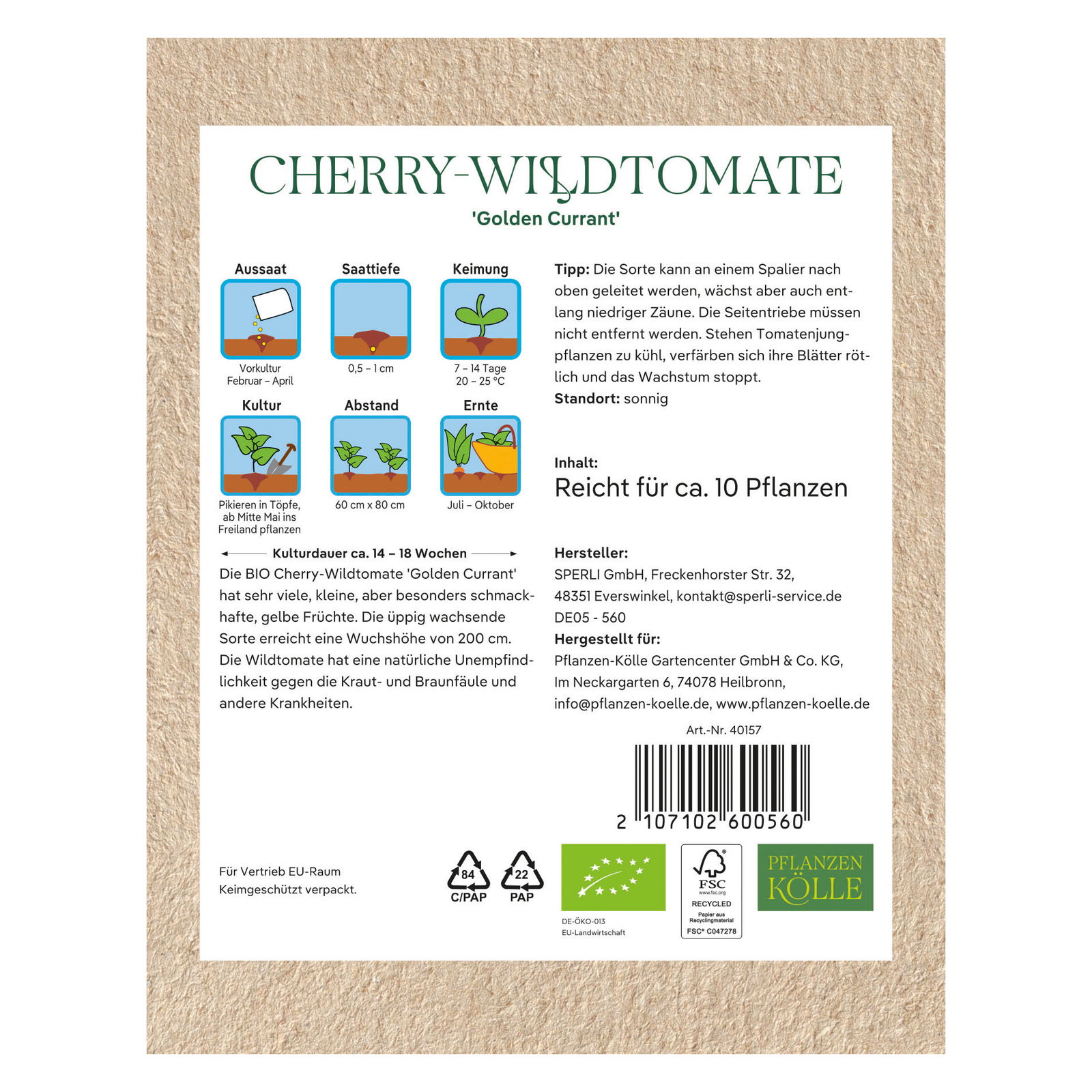 Kölle Bio Saatgut Wildtomate 'Golden Currant', gelb Kölle Bio Saatgut Wildtomate 'Golden Currant', gelb