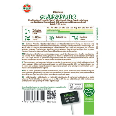 Sperli's Gewürzkräuterkombination, Saatband, 5 m, Petersilie, Dill, Majoran usw