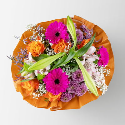 Blumenstrauß 'Orange meets Pink', handgebunden, Größe L Blumenstrauß 'Orange meets Pink', handgebunden, Größe L