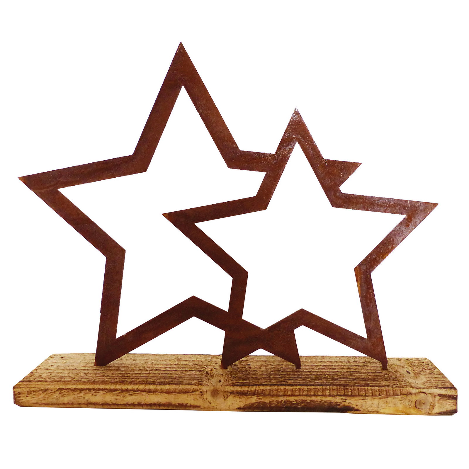 Metall-Doppelstern 'Bodenmais' auf Holzfuß, Höhe ca. 27 cm Metall-Doppelstern 'Bodenmais' auf Holzfuß, Höhe ca. 27 cm