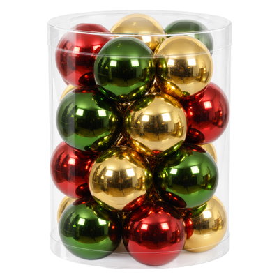 Glas-Kugelmix, 20 Kugeln je Ø 6 cm, ochsenblut, hellgold & piniengrün
