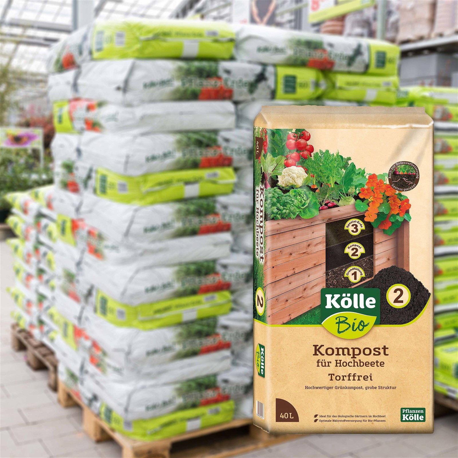 Kölle Bio Hochbeet-Kompost 45 Sack à 40 l, Palettenware ohne zusätzliche Versandkosten