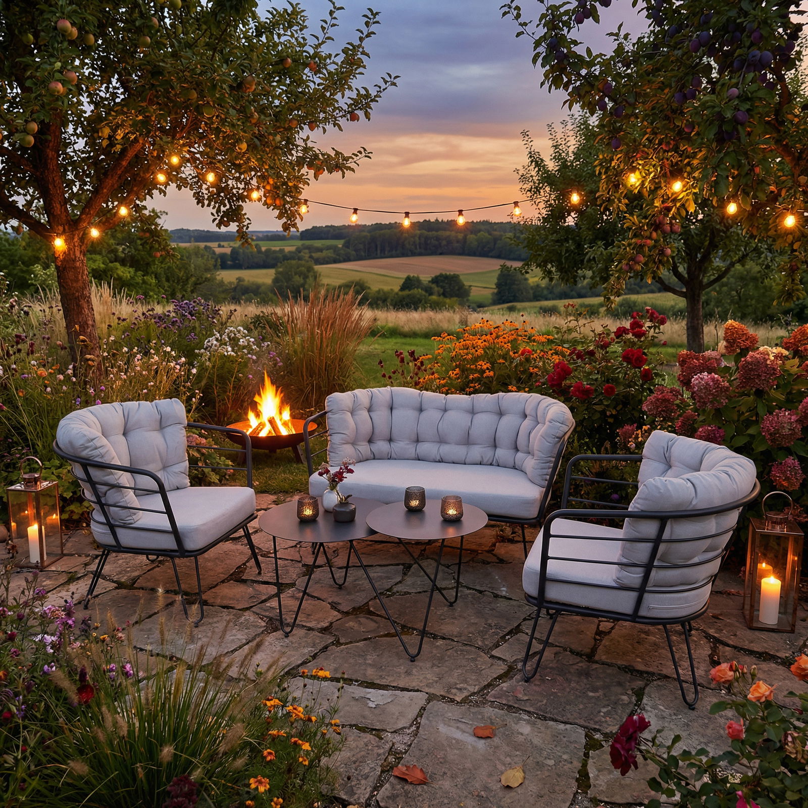 4-teilige Lounge-Gruppe 'Bella', schwarz, inklusive Auflagen