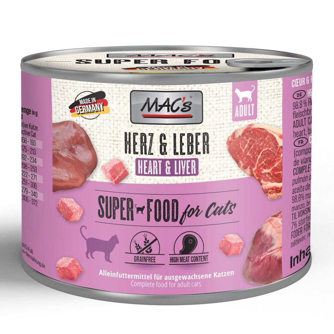 Katzennassfutter MAC’s Cat Dose, Herz und Leber, 200 g