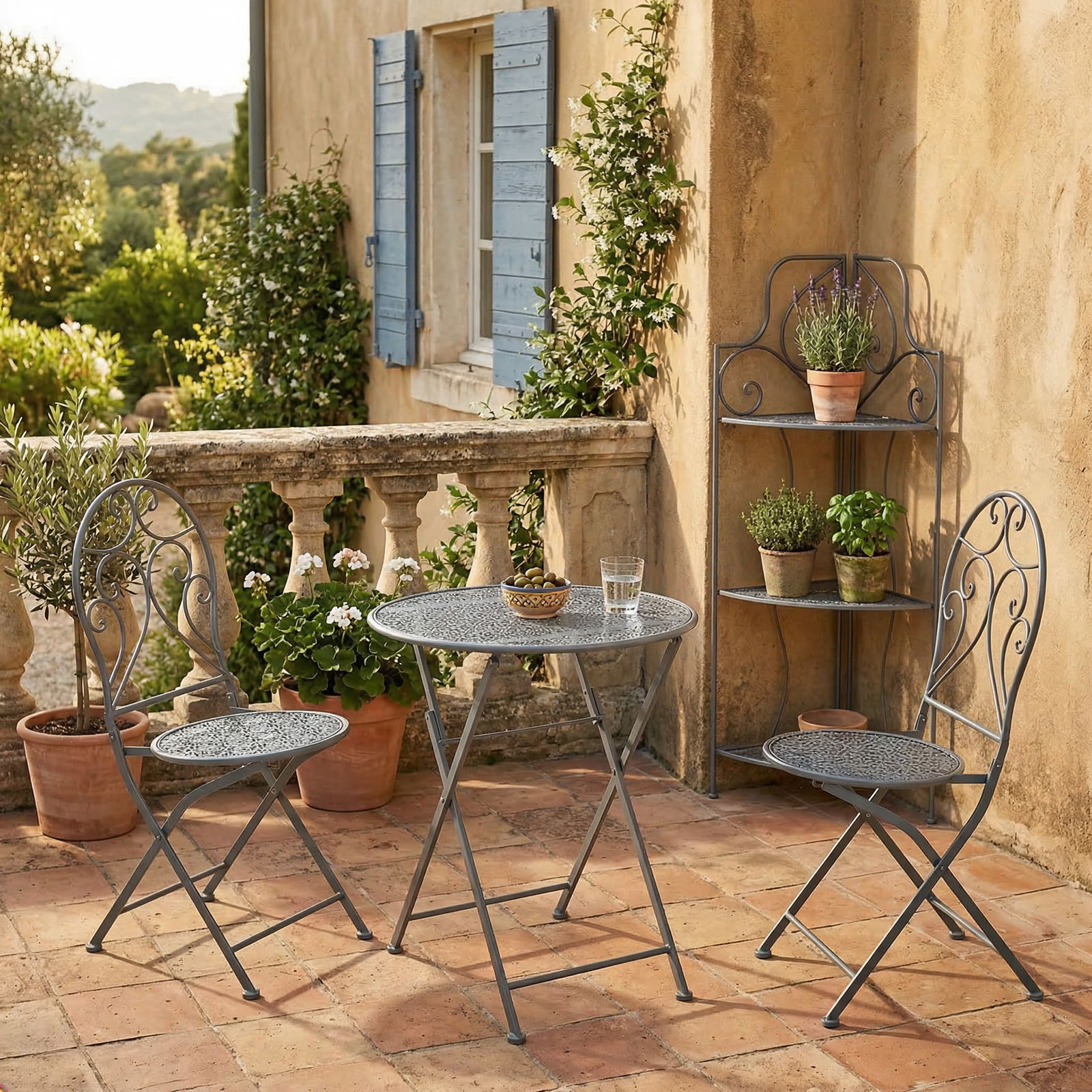 Eckregal 'Thalia', dunkelgrau, Eisen, ca. 32 x 32 x H111 cm