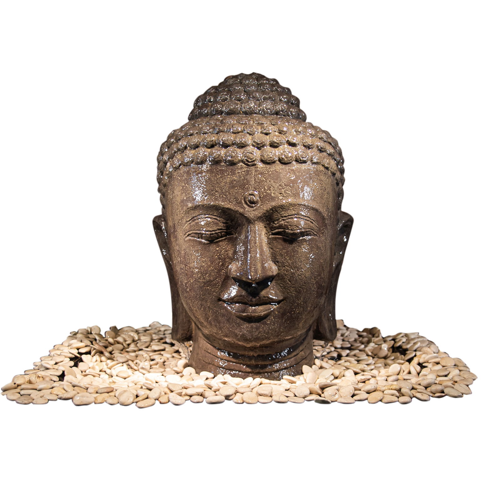 Buddhakopf klein, grau, Steinguss, 32 x 32 x 50 cm