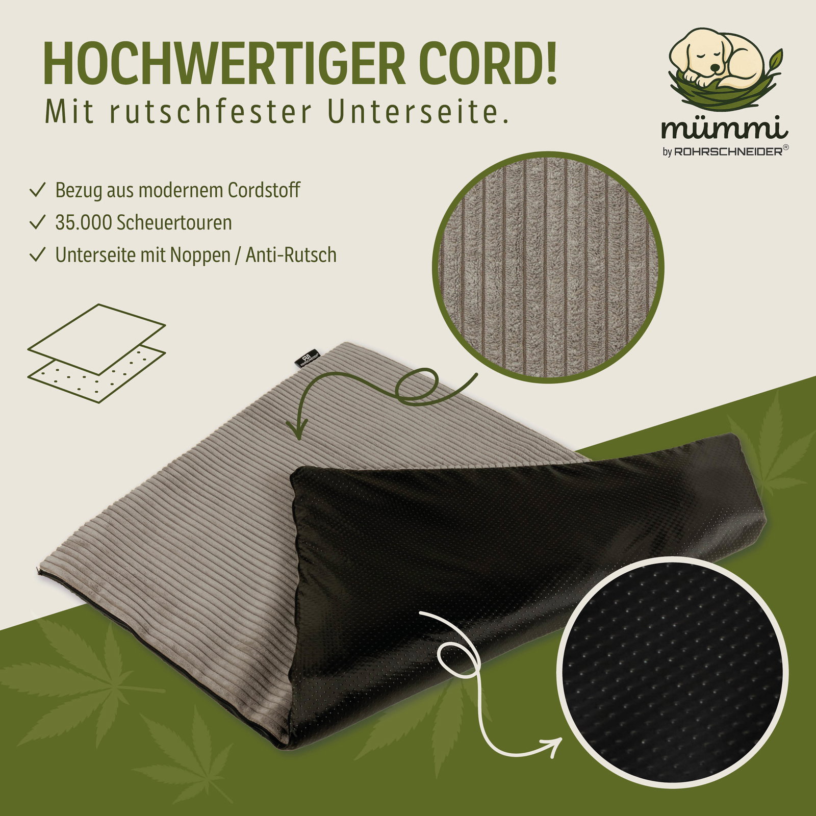 Mümmi by Rohrschneider Hundematte Cord, taupe, ca. 44 x 50 x 2 cm Mümmi by Rohrschneider Hundematte Cord, taupe, ca. 44 x 50 x 2 cm