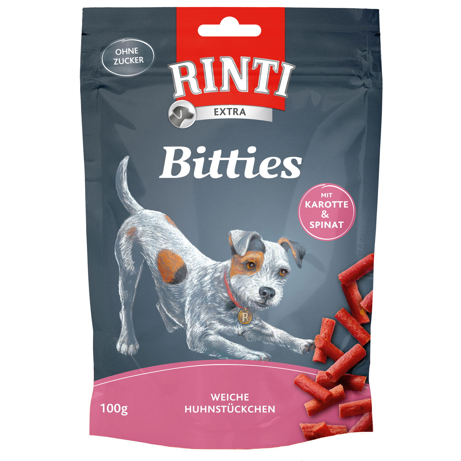 Rinti Extra Snack Bitties, Spinat und Karotte, 100 g