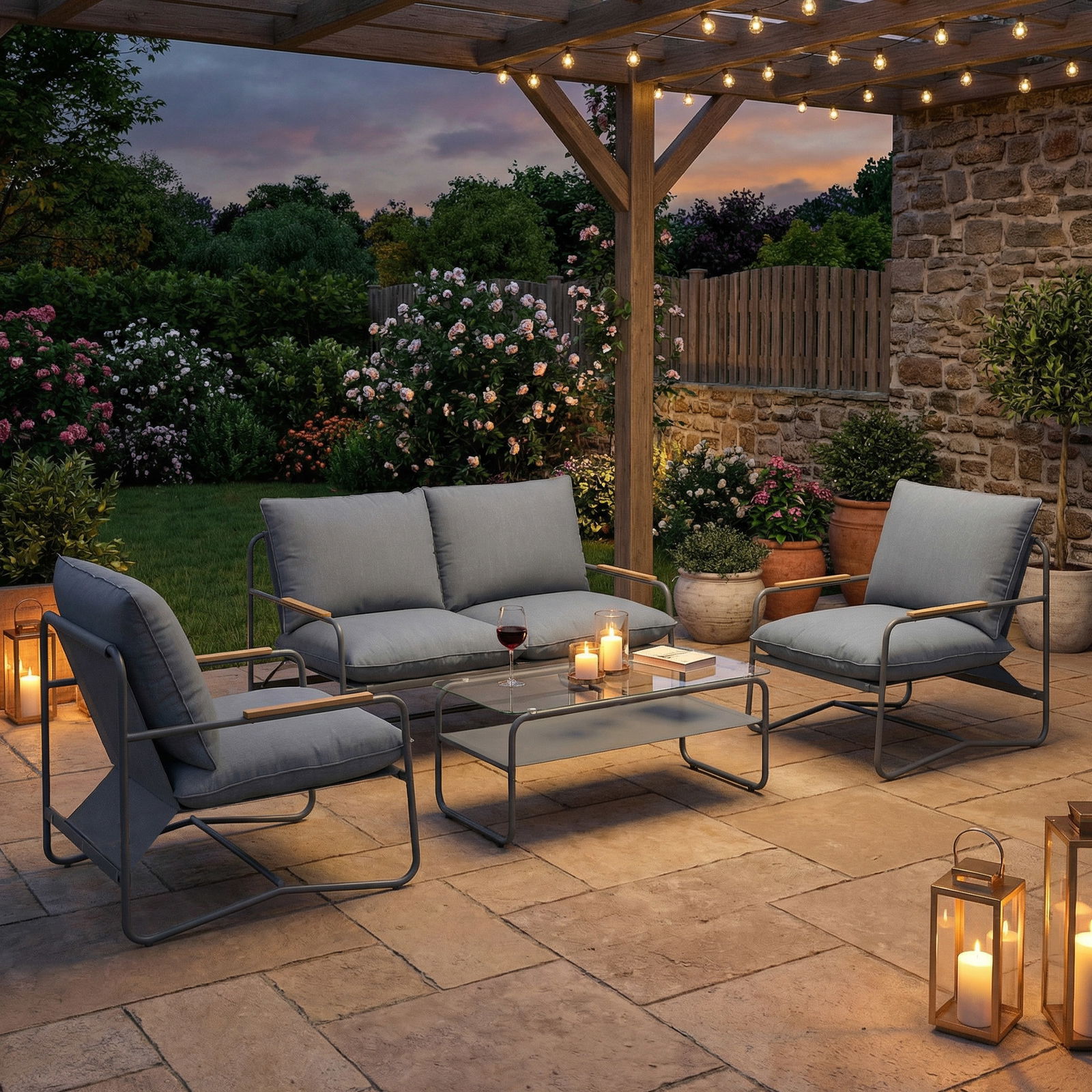 Loungegruppe 'Li', 4tlg., grau