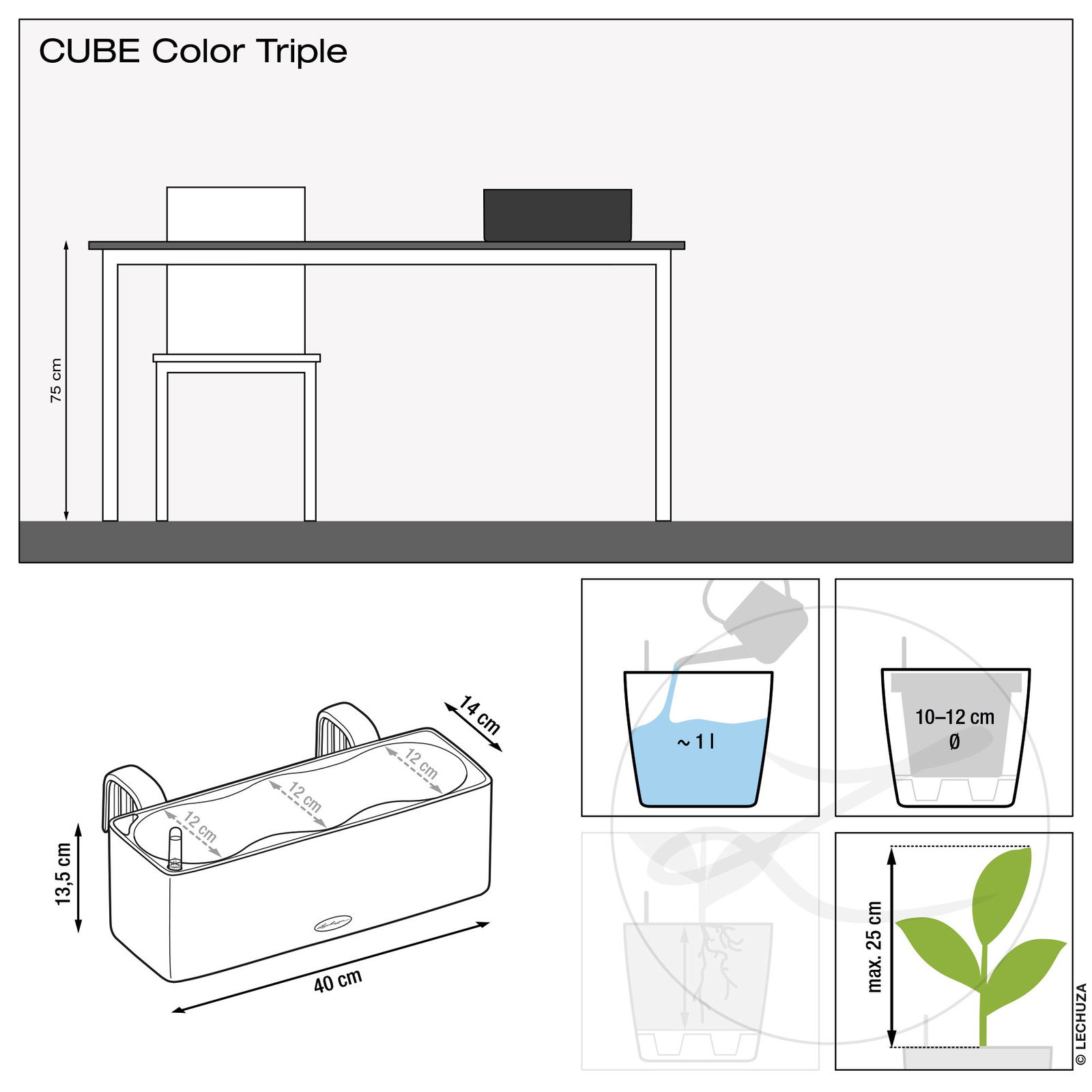 Lechuza 'Cube Color Triple', schiefergrau, 40 x 14 x H 13,5 cm