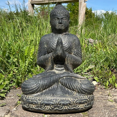 Buddha sitzend, grau, Steinguss, 45 x 30 x 23 cm