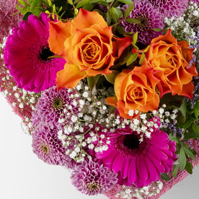 Blumenstrauß 'Lieblingsmensch' pink & orange, handgebunden
