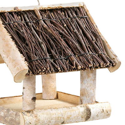 Vogelhaus Birke mit Reisigdach, FSC®-Holz, naturfarben, ca. 25 x 26 x 26 cm