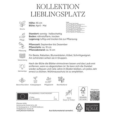 Tulpenmischung Lieblingsplatz, 15 Blumenzwiebeln Tulpenmischung Lieblingsplatz, 15 Blumenzwiebeln