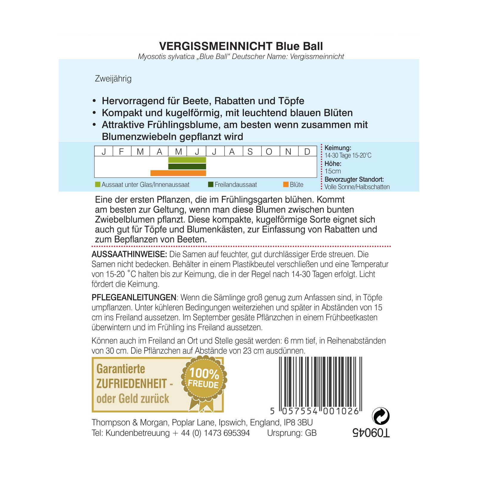 Thompson & Morgan Blumensamen Vergissmeinnich Blue Ball