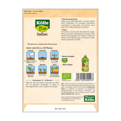 Kölle Bio Kräutersamen Salbei Salina Kölle Bio Kräutersamen Salbei Salina