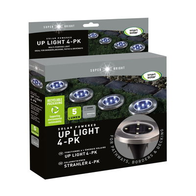 Solarbodenleuchte Up Light, 5 Literumen, 4er-Set, grau, schwarz, 14 x 11,5 cm